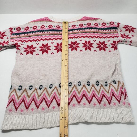 Wonder Nation Fairisle Sweater Girls Large 10-12 White Pink Holiday Winter Cozy - Picture 7 of 16